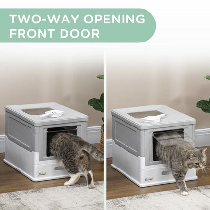 Keep Cat Care Neater – Hooded Grey Litter Box with Scoop