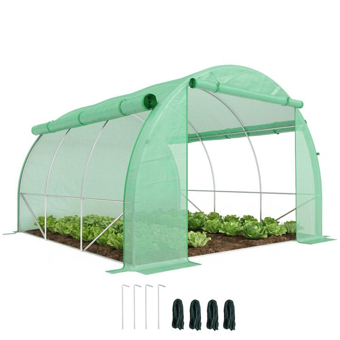 3x3m Walk-In Greenhouse Polytunnel Grow House Tent with Zipped Door & 6 Windows
