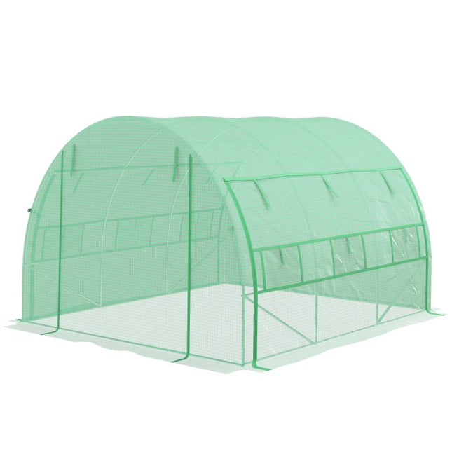 3x3m Walk-In Greenhouse Polytunnel Grow House Tent with Zipped Door & 6 Windows