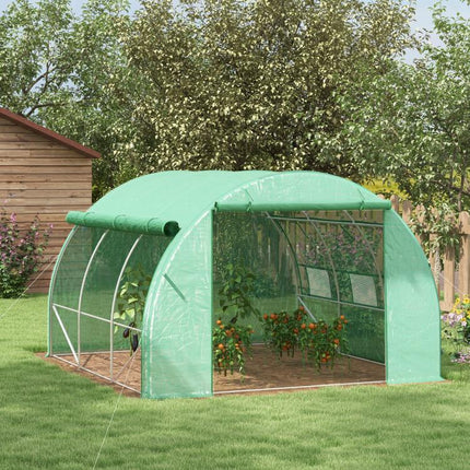 3x3m Walk-In Greenhouse Polytunnel Grow House Tent with Zipped Door & 6 Windows