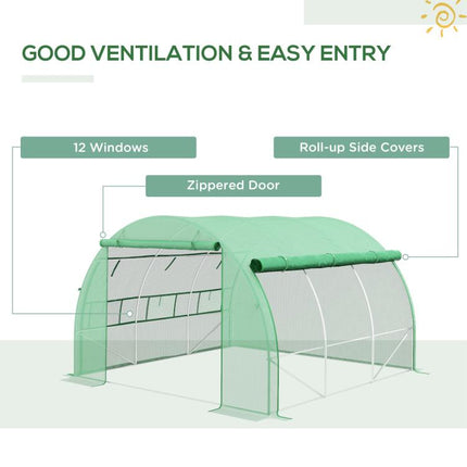 3x3m Walk-In Greenhouse Polytunnel Grow House Tent with Zipped Door & 6 Windows