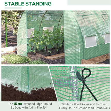 3x3m Walk-In Greenhouse Polytunnel Grow House Tent with Zipped Door & 6 Windows