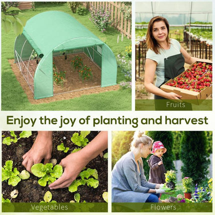3x3m Walk-In Greenhouse Polytunnel Grow House Tent with Zipped Door & 6 Windows