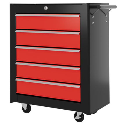 5-Drawer Tool Chest on Wheels with Lock and 2 Keys for Garage Workshop Red