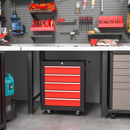 5-Drawer Tool Chest on Wheels with Lock and 2 Keys for Garage Workshop Red