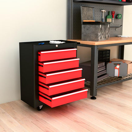 5-Drawer Tool Chest on Wheels with Lock and 2 Keys for Garage Workshop Red