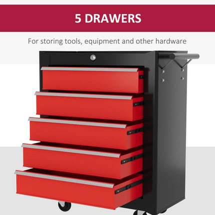 5-Drawer Tool Chest on Wheels with Lock and 2 Keys for Garage Workshop Red