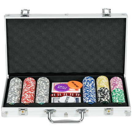 300-Piece Poker Chips Set, Poker Set with Mat, Chips, Two Card Decks, Dealer, Five Dices