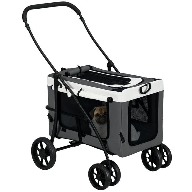 Foldable Dog Stroller, Pet Travel Crate, with Detachable Carrier, Soft Padding, for Mini, Small Dogs - Grey