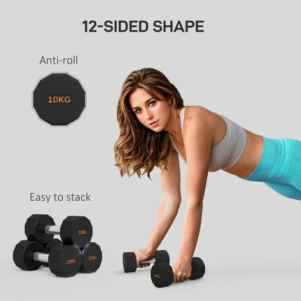 Dumbbells Weights Set with 12-Sided Shape and Non-Slip Grip for Men Women Home Gym Workout, 2 x 10kg