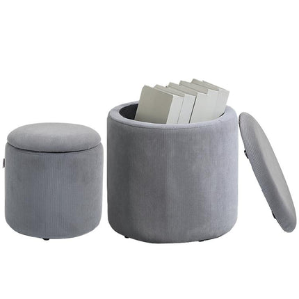 Double the Storage, Double the Style – Set of 2 Grey Corduroy Ottomans