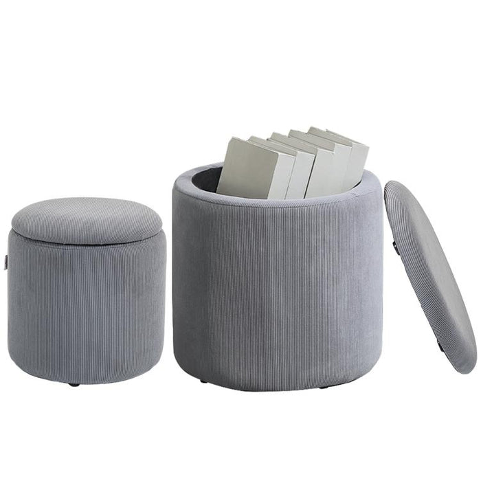 Double the Storage, Double the Style – Set of 2 Grey Corduroy Ottomans