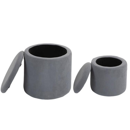 Double the Storage, Double the Style – Set of 2 Grey Corduroy Ottomans