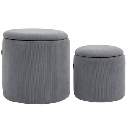 Double the Storage, Double the Style – Set of 2 Grey Corduroy Ottomans