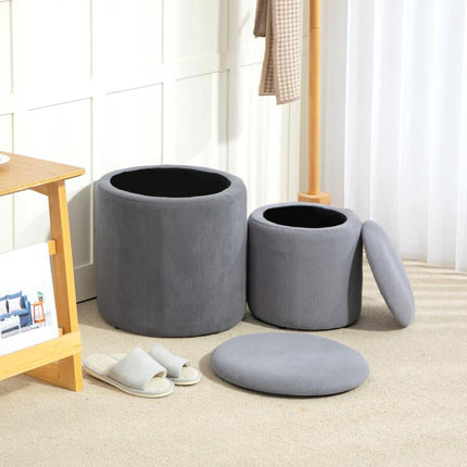 Double the Storage, Double the Style – Set of 2 Grey Corduroy Ottomans