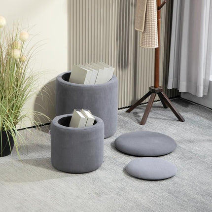 Double the Storage, Double the Style – Set of 2 Grey Corduroy Ottomans