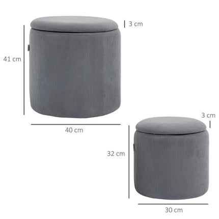 Double the Storage, Double the Style – Set of 2 Grey Corduroy Ottomans