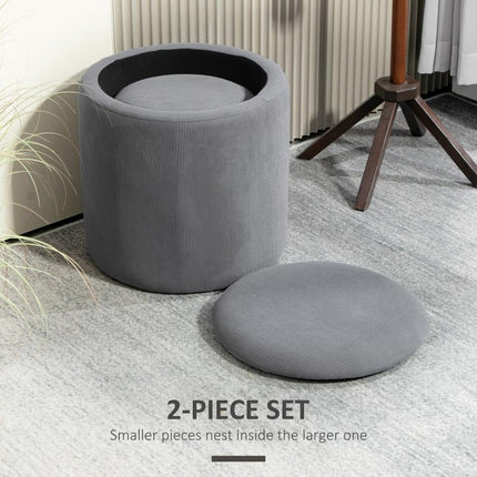 Double the Storage, Double the Style – Set of 2 Grey Corduroy Ottomans