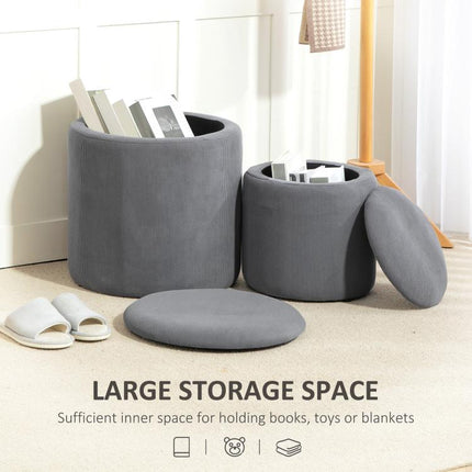 Double the Storage, Double the Style – Set of 2 Grey Corduroy Ottomans