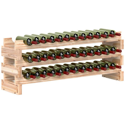 Store Up to 36 Bottles in Style – 3-Tier Natural Wood Wine Rack
