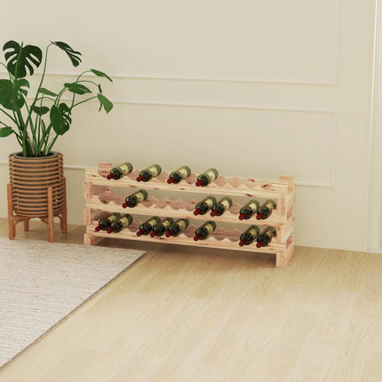 Store Up to 36 Bottles in Style – 3-Tier Natural Wood Wine Rack