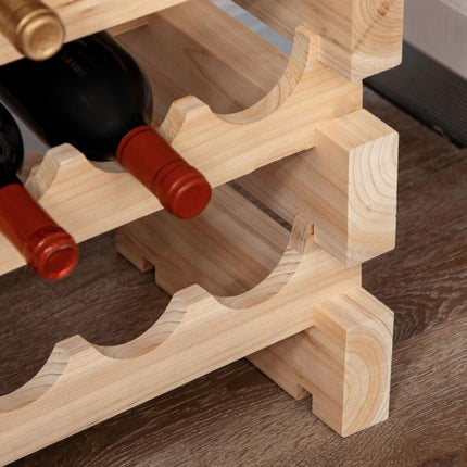 Store Up to 36 Bottles in Style – 3-Tier Natural Wood Wine Rack