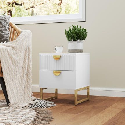Elegant Two-Drawer Bedside Table - White