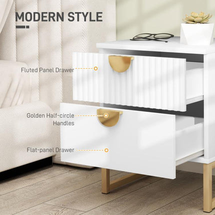 Elegant Two-Drawer Bedside Table - White