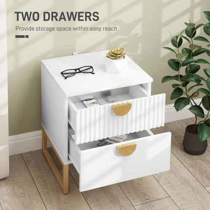 Elegant Two-Drawer Bedside Table - White