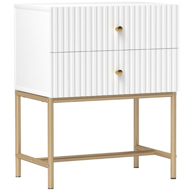 Elegant Two-Drawer Bedside Table - White