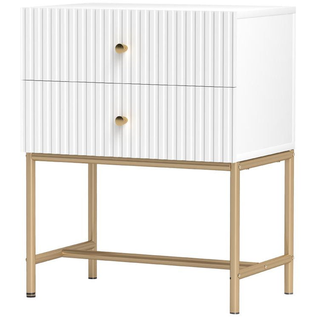 Elegant Two-Drawer Bedside Table - White