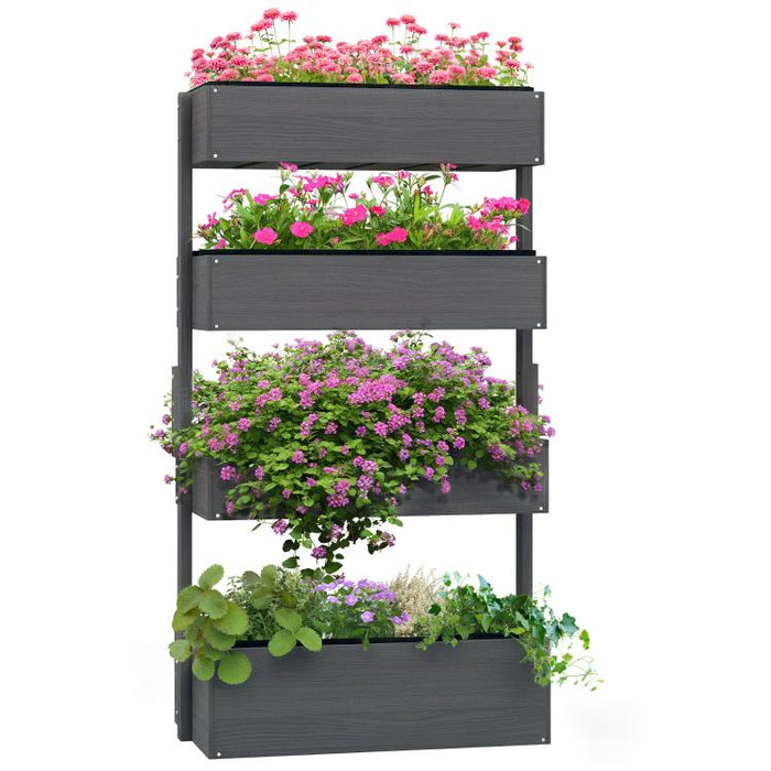 Four-Tier Basket Wooden Plant Stand - Grey