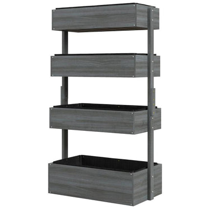 Four-Tier Basket Wooden Plant Stand - Grey
