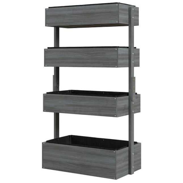Four-Tier Basket Wooden Plant Stand - Grey