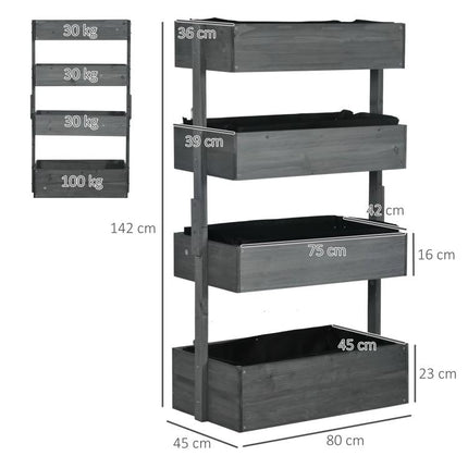 Four-Tier Basket Wooden Plant Stand - Grey