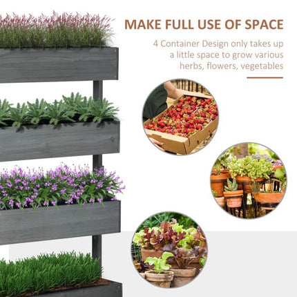 Four-Tier Basket Wooden Plant Stand - Grey