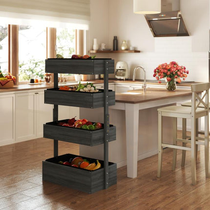 Four-Tier Basket Wooden Plant Stand - Grey
