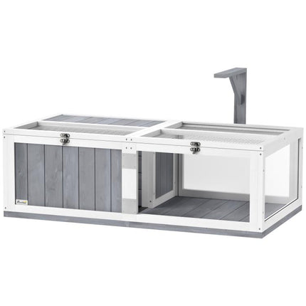 Wooden Tortoise House with Lamp Holder, Clear Windows, Openable Tops, Built-In Tray, Light Grey