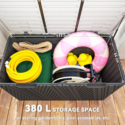 380L Waterproof Outdoor Storage Box, with Lockable Lid - Black