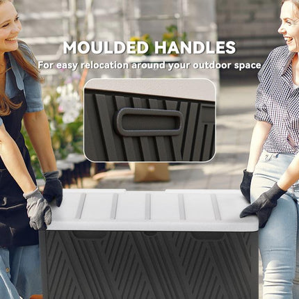 380L Waterproof Outdoor Storage Box, with Lockable Lid - Black
