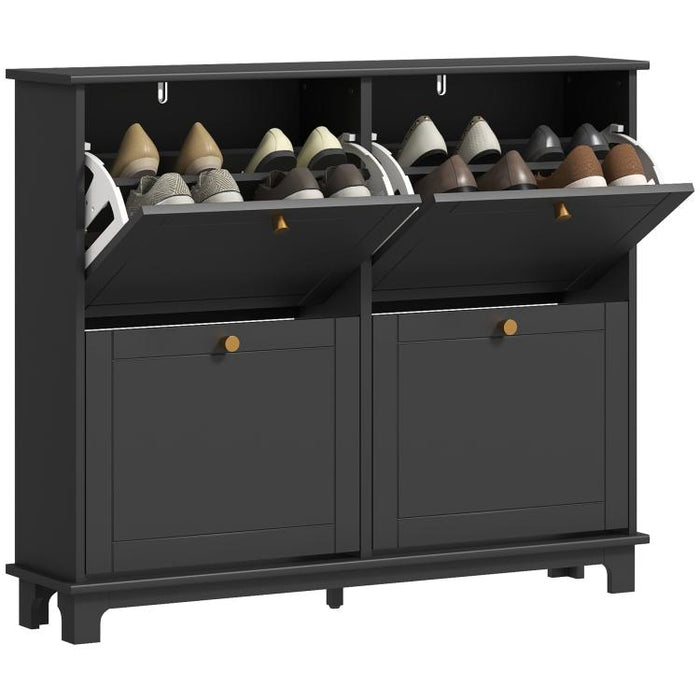 Narrow Shoe Storage Cabinet, Slim Shoe Cabinet with 4 Flip Drawers, Adjustable Shelves for 16 Pairs of Shoes, Black