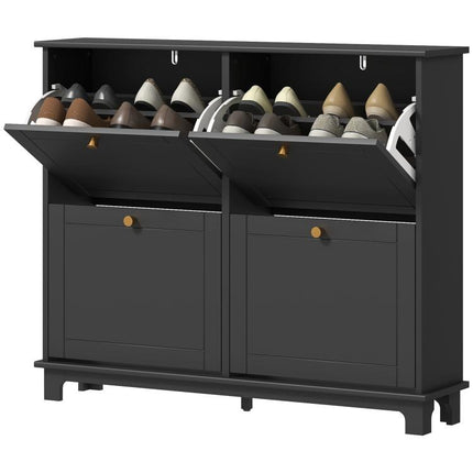 Narrow Shoe Storage Cabinet, Slim Shoe Cabinet with 4 Flip Drawers, Adjustable Shelves for 16 Pairs of Shoes, Black