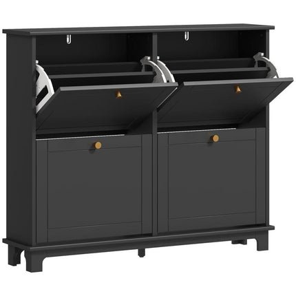 Narrow Shoe Storage Cabinet, Slim Shoe Cabinet with 4 Flip Drawers, Adjustable Shelves for 16 Pairs of Shoes, Black