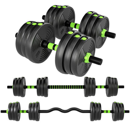 25 kg 3-in-1 Adjustable Dumbbell & Barbell Set with EZ Bar, Connecting Rod and Non-Slip Grip for Home Gym, Green