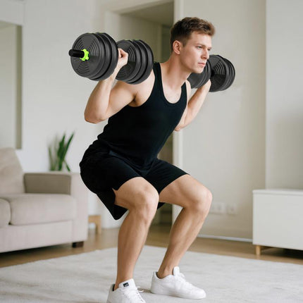 25 kg 3-in-1 Adjustable Dumbbell & Barbell Set with EZ Bar, Connecting Rod and Non-Slip Grip for Home Gym, Green
