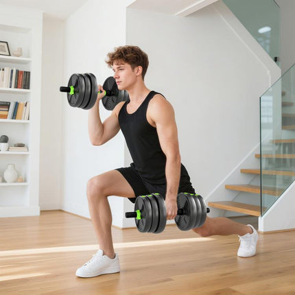 25 kg 3-in-1 Adjustable Dumbbell & Barbell Set with EZ Bar, Connecting Rod and Non-Slip Grip for Home Gym, Green