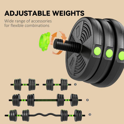 25 kg 3-in-1 Adjustable Dumbbell & Barbell Set with EZ Bar, Connecting Rod and Non-Slip Grip for Home Gym, Green