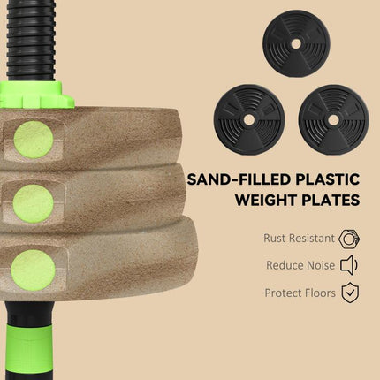 25 kg 3-in-1 Adjustable Dumbbell & Barbell Set with EZ Bar, Connecting Rod and Non-Slip Grip for Home Gym, Green