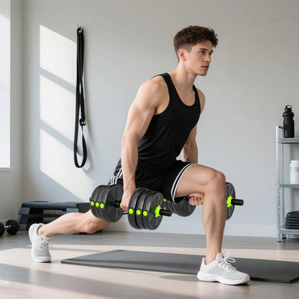 25 kg 3-in-1 Adjustable Dumbbell & Barbell Set with EZ Bar, Connecting Rod and Non-Slip Grip for Home Gym, Green