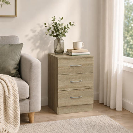 Three-Drawer Simple Bedside Table - Oak